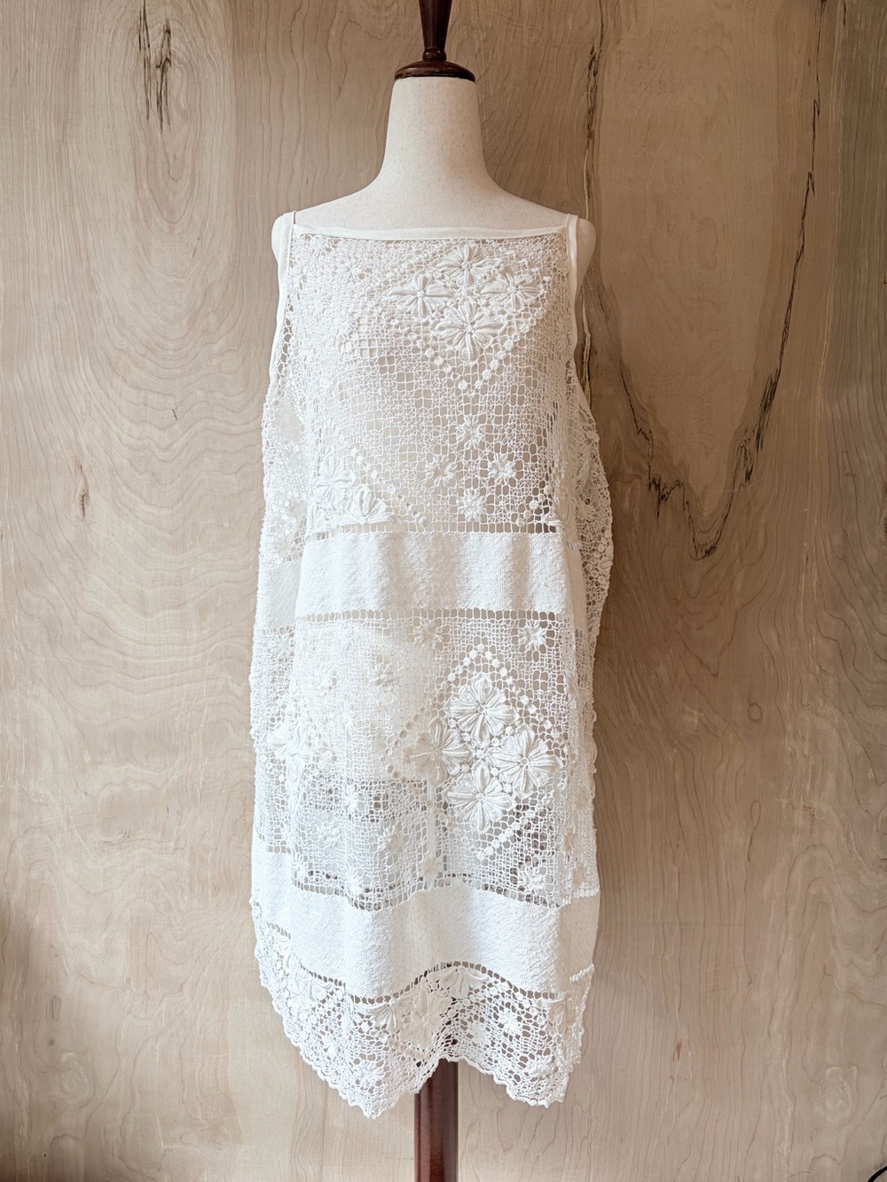 White Crochet Lace Sundress - Reworked from Vintage Reclaimed Tablecloth
